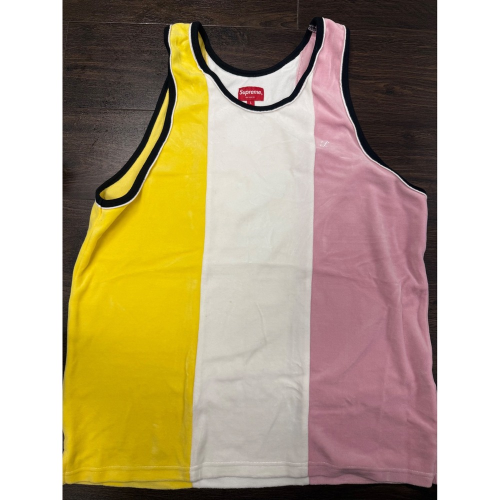 Supreme Color Block Velour Tank Top Pink Yellow White Size Large